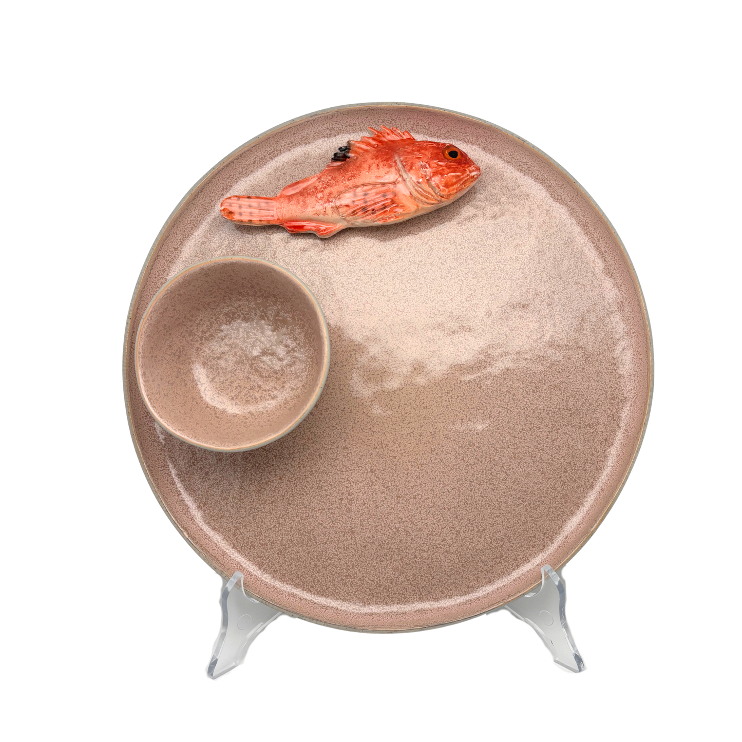 Scorfano op een poederroze bewerkt borrelbord incl. dipschaaltje. 26 cm