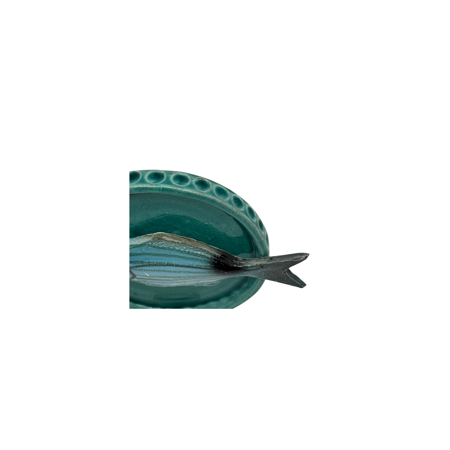 Occhiata piccolo op een handgemaakt turquoise bordje, 10.5cm