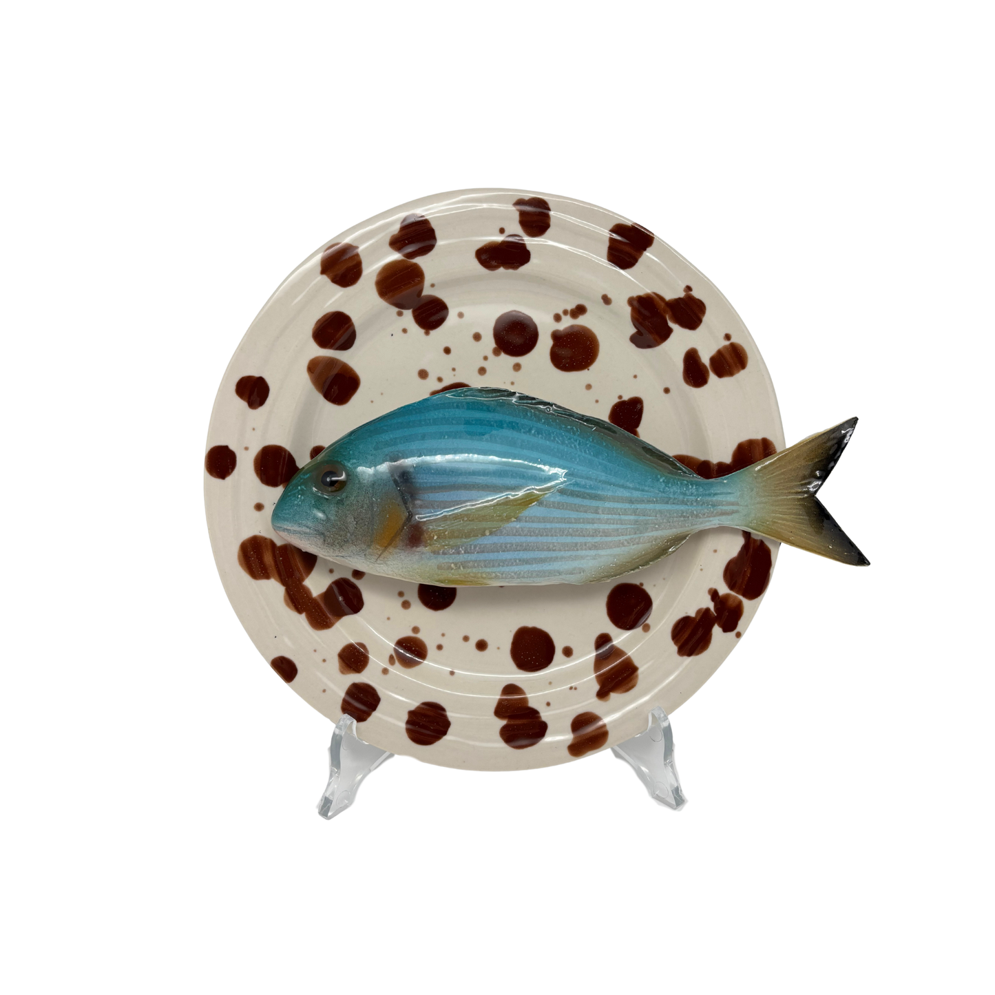 Orata op créme met bruine verfspatten bord, 20 cm rond