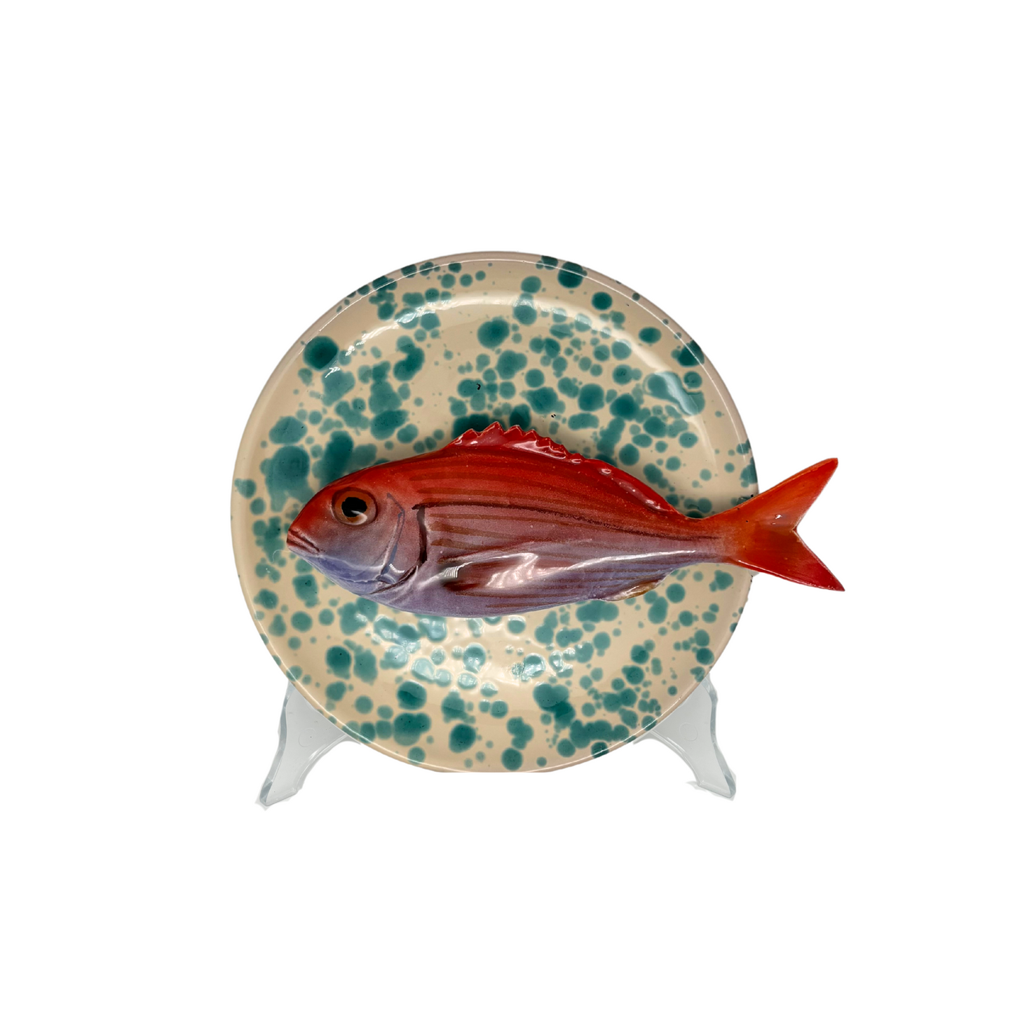 Pagello op crème met turquoise verfspatten bord, rond 16 cm