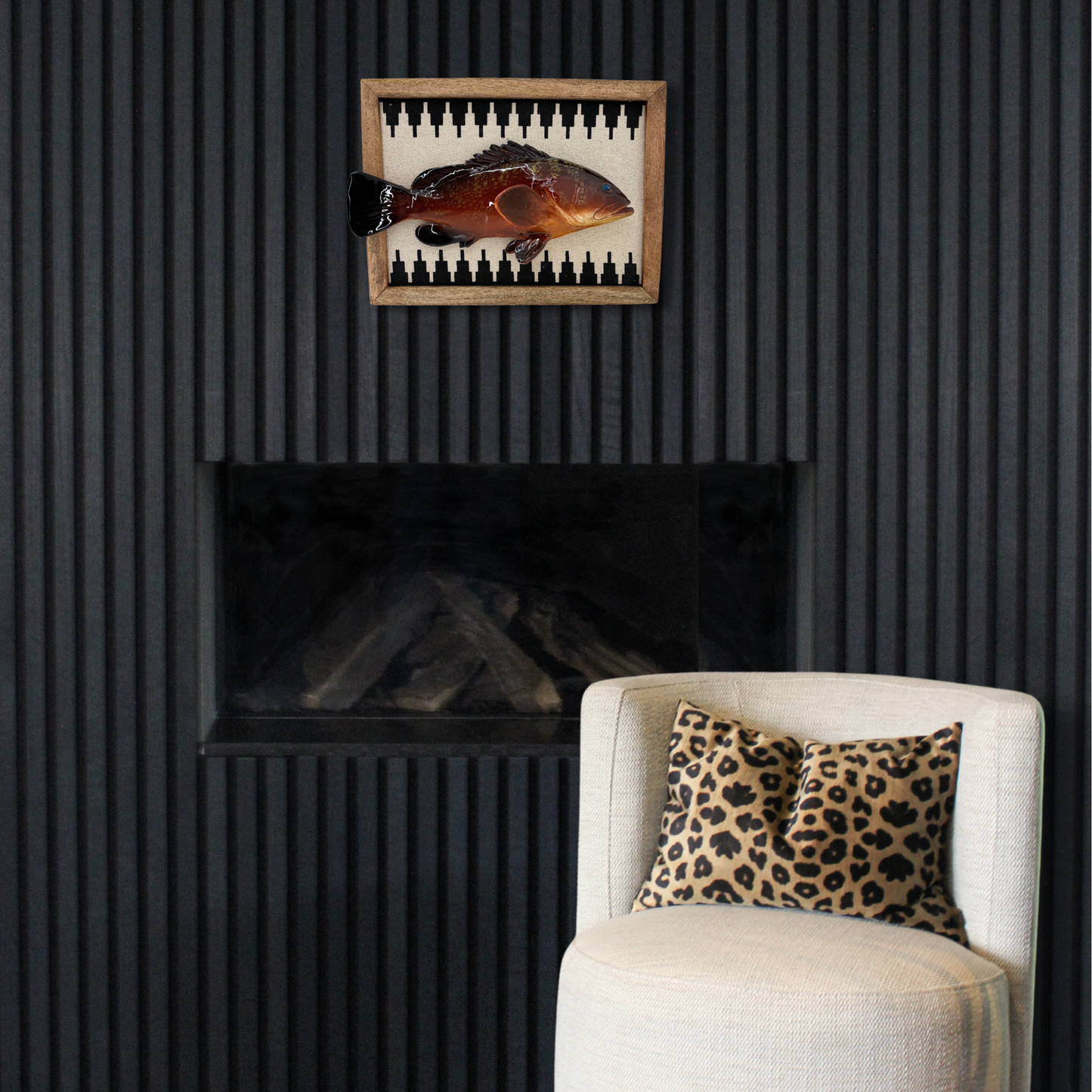 Cernia multo grande in een gestoffeerd houten lijst, 40X31cm