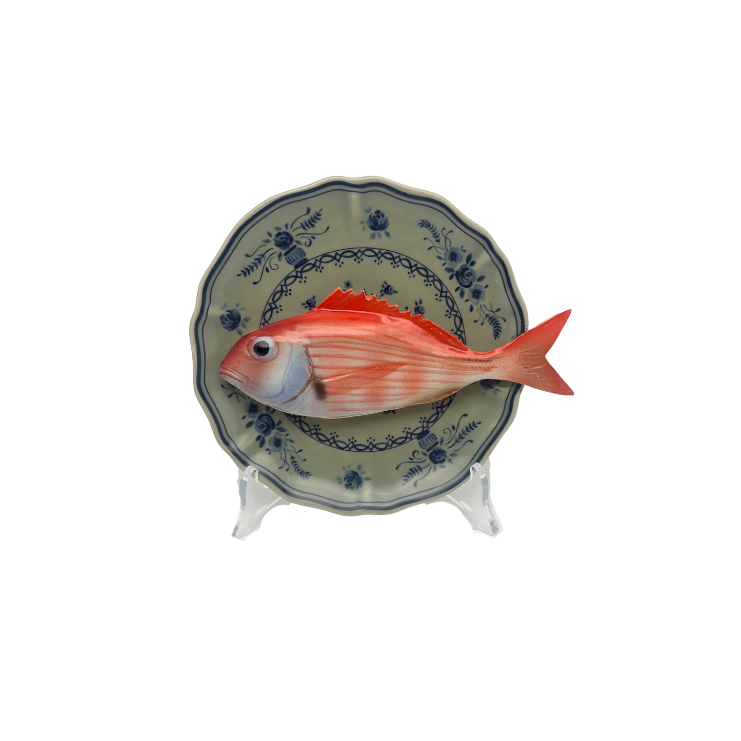 Pagello op olijfgroen bord met blauwe decoratie 17cm