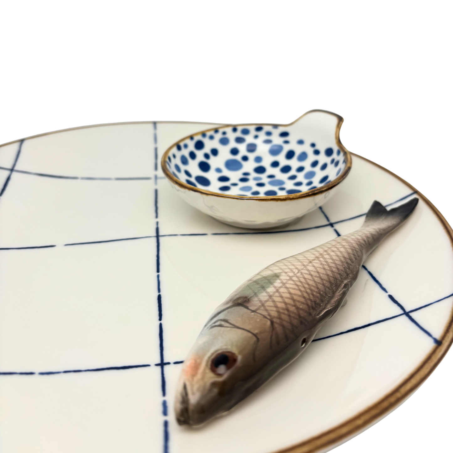 Spigola medio Borrelbord met dipschaaltje - blauw-wit ruit 26cm