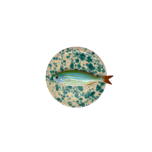 Salpa medio op créme met turquois verfspatten bordje, 16 cm rond