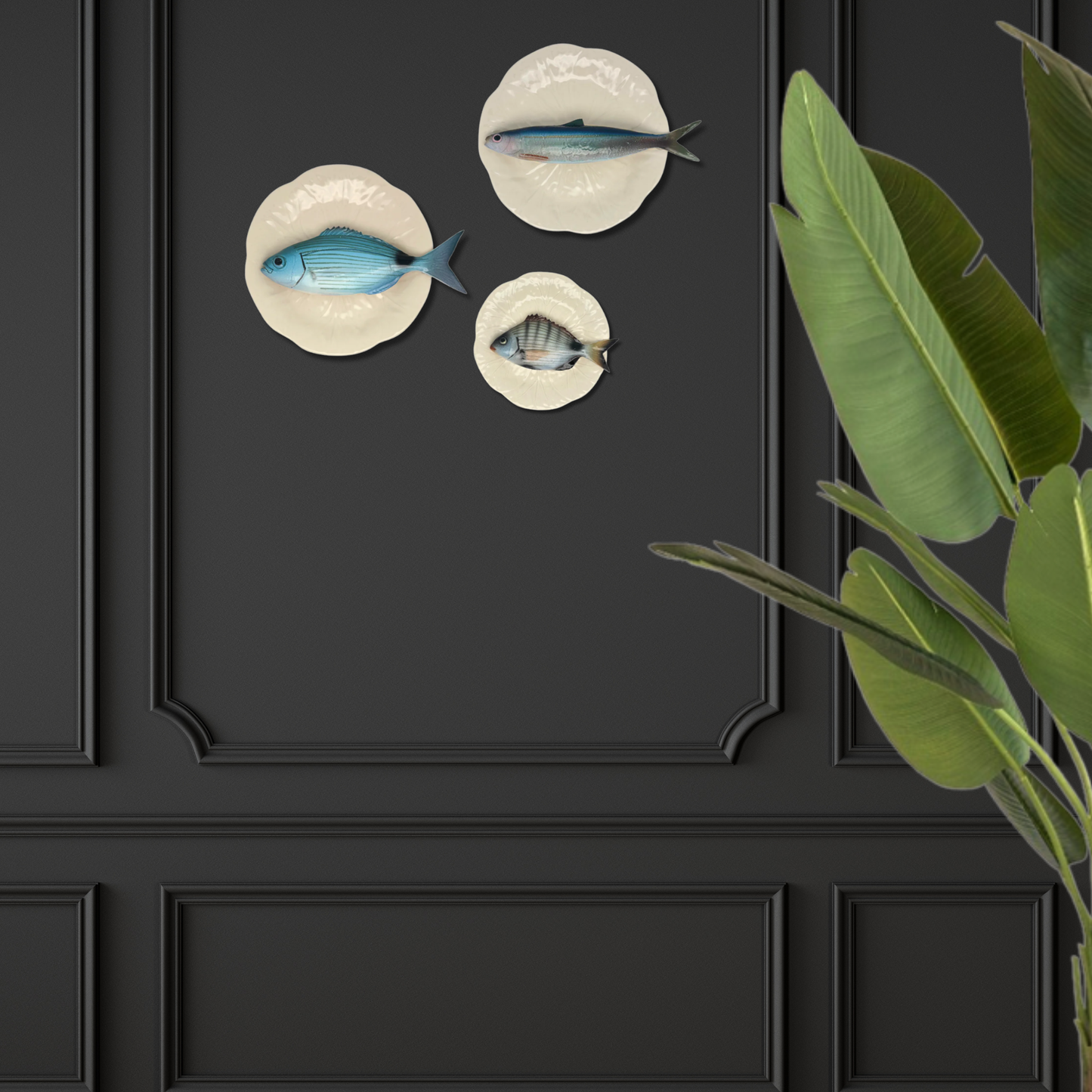 Sarago medio op een créme bladvormig bordje, 18 cm