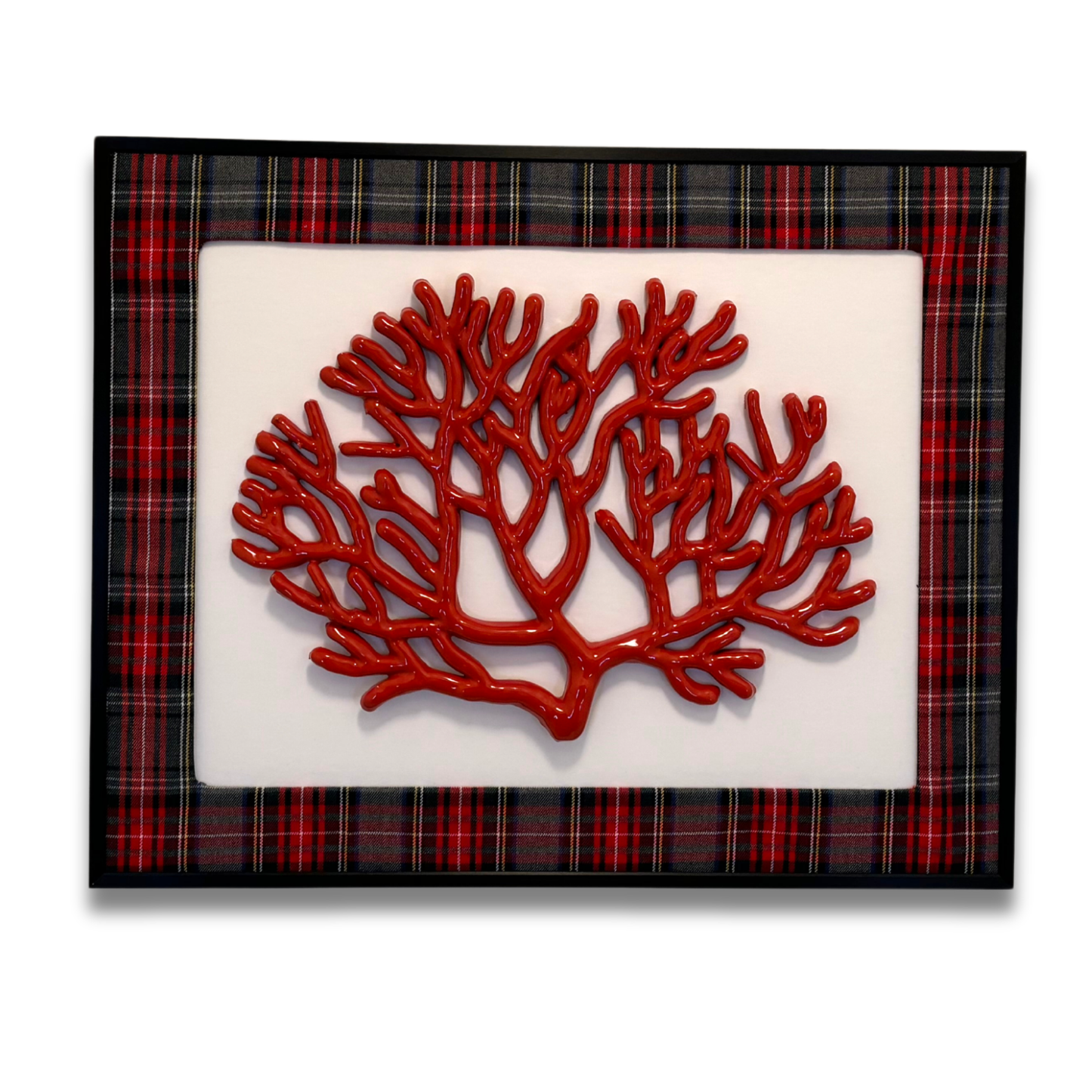 Koraal groot inlijst met passe-partout geruit, lijst zwart 51x41cm