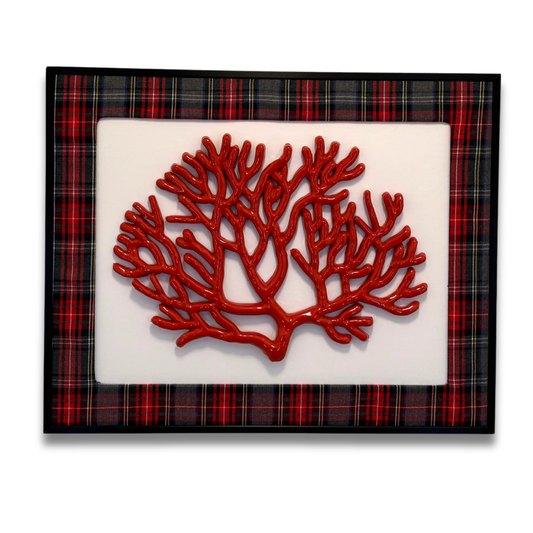 Koraal groot inlijst met passe-partout geruit, lijst zwart 51x41cm