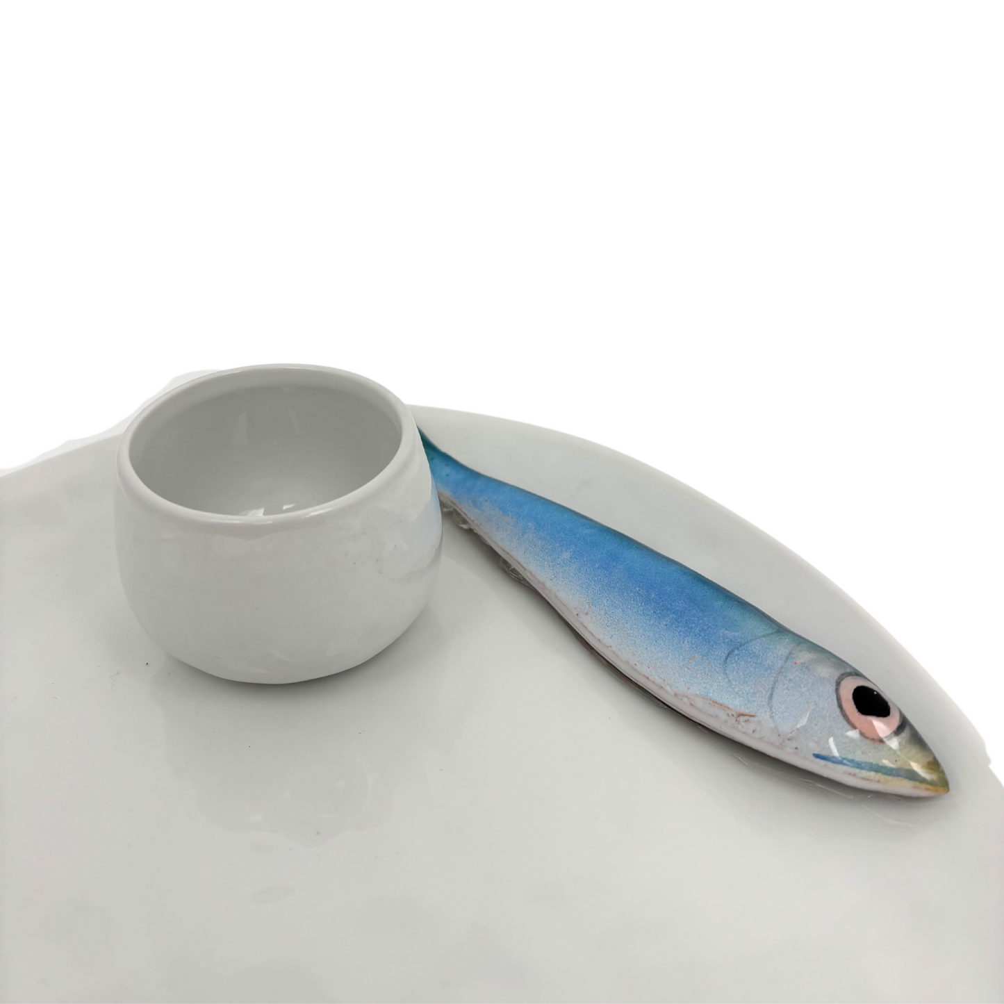 Serveer/borrelbord wit met Sardine en dipbakje, 28X24 cm