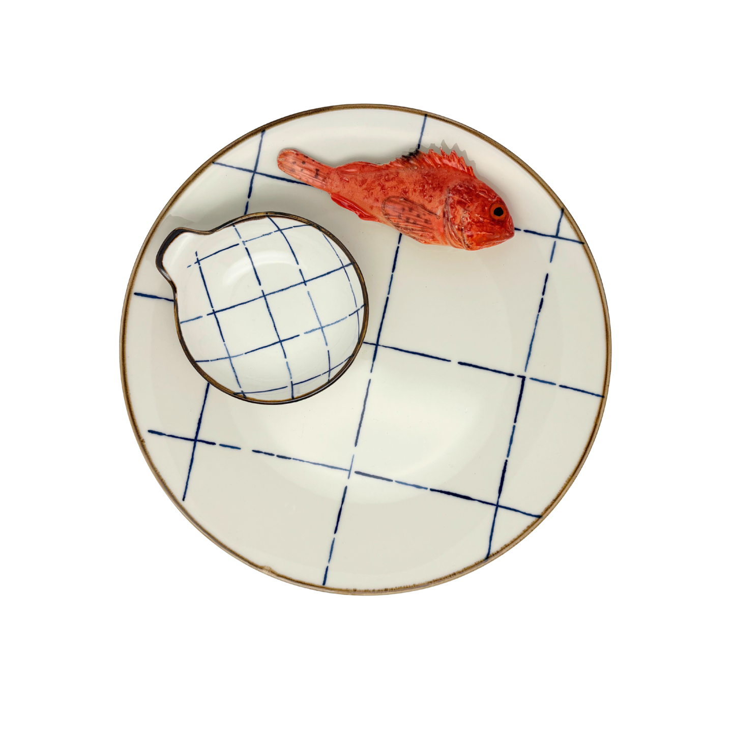 Scorfano Borrelbord met dipschaaltje - blauw-wit ruit 26cm