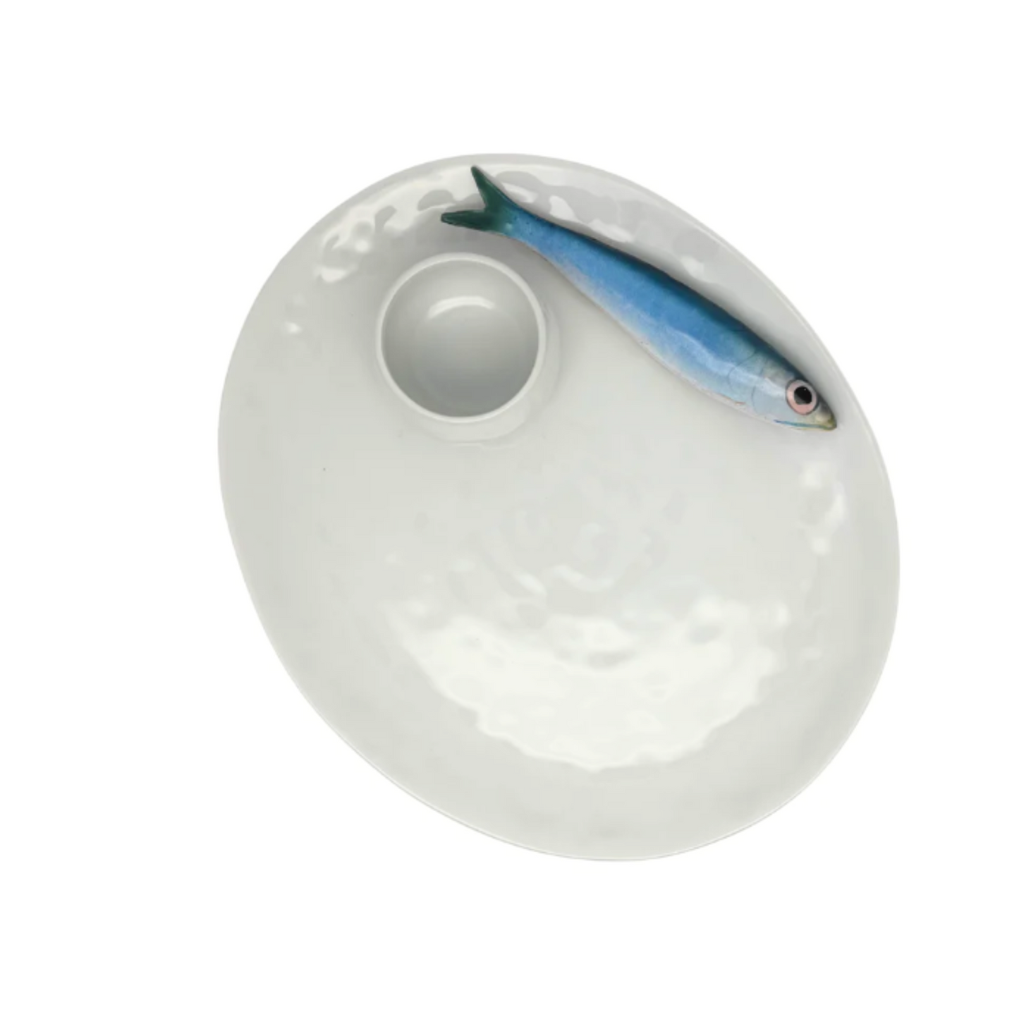 Serveer/borrelbord wit met Sardine en dipbakje, 28X24 cm