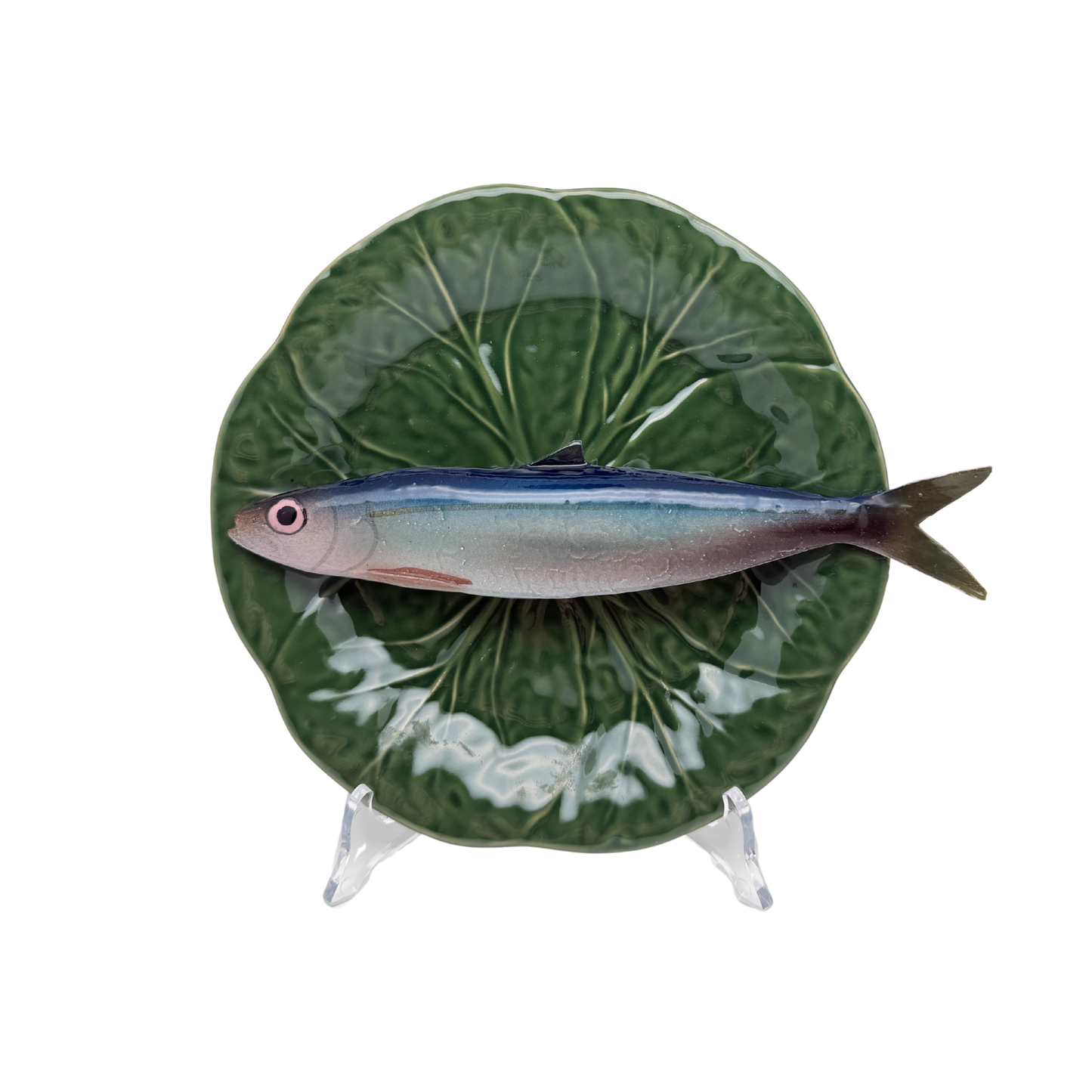 Alaccia/Haring op een groen bladvormig bord, 27 cm