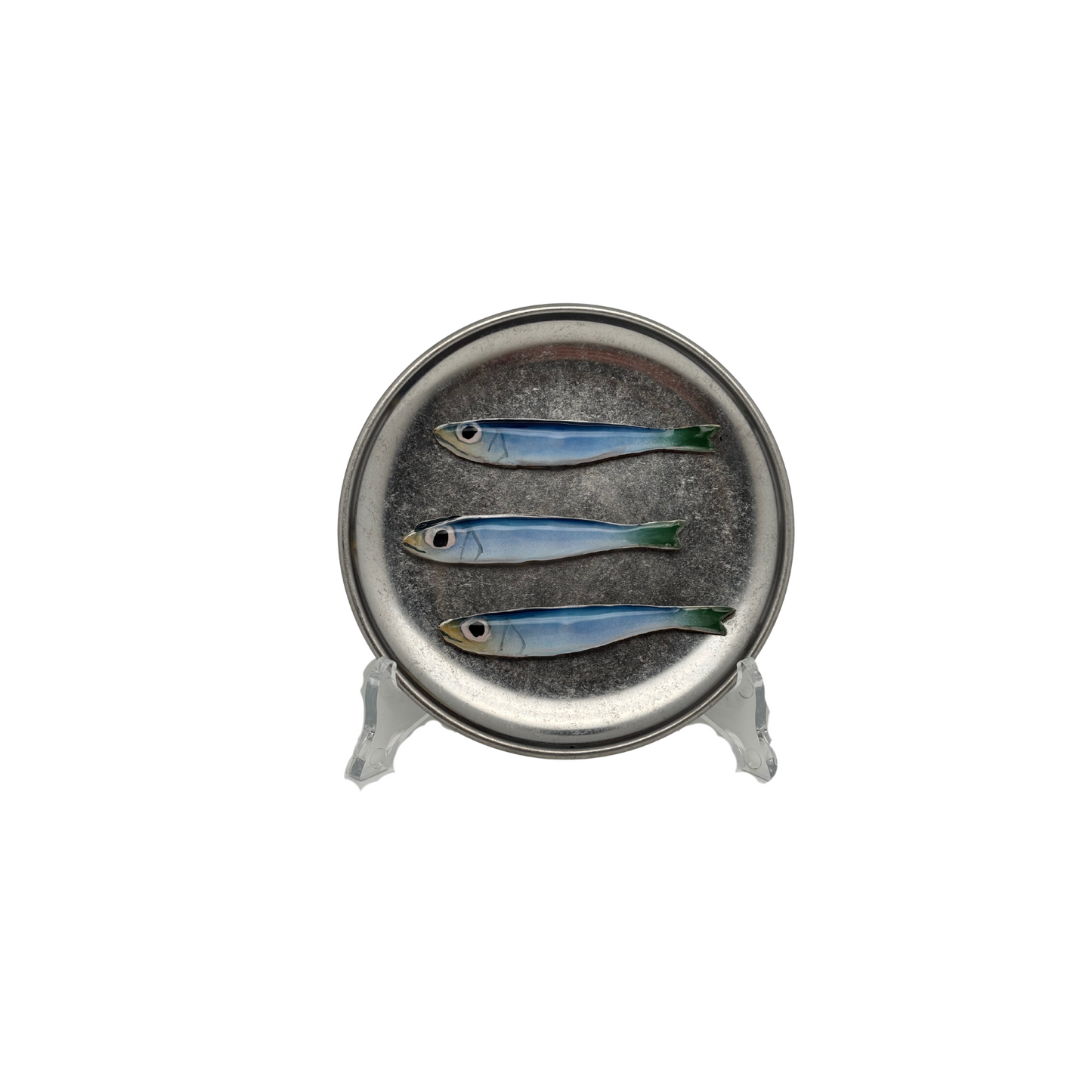 Sardines piccolo op antiek zilver bordje,  14 cm rond