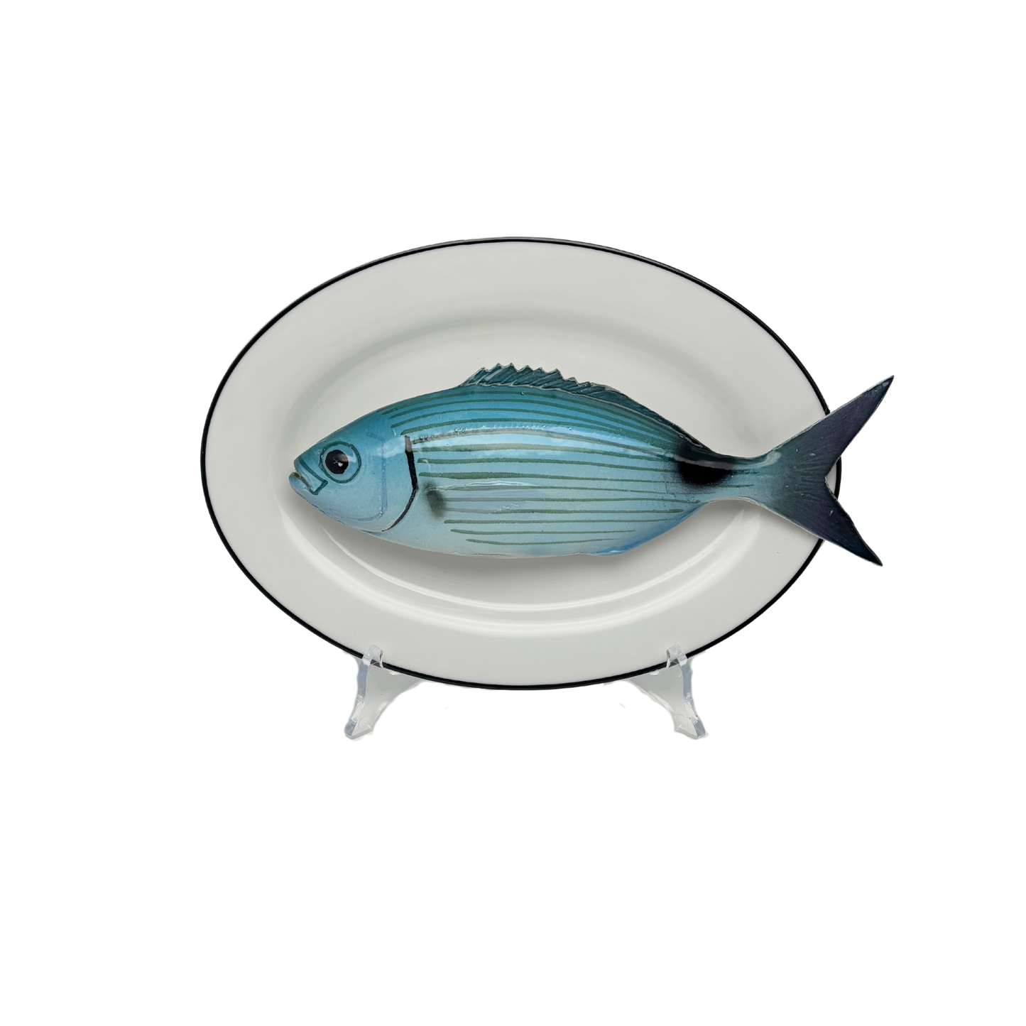 Occhiata op ovaal wit bord met donker grijze rand, 24x17cm