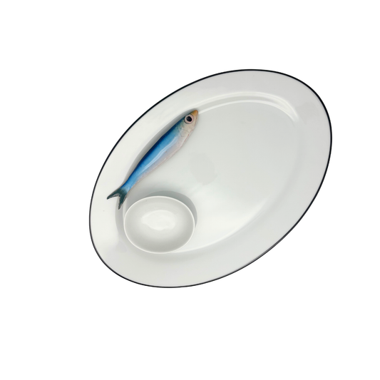 Haring/Alaccia Borrelbord met ovaal dipschaaltje - Ovaal wit serveerbord 35x24cm