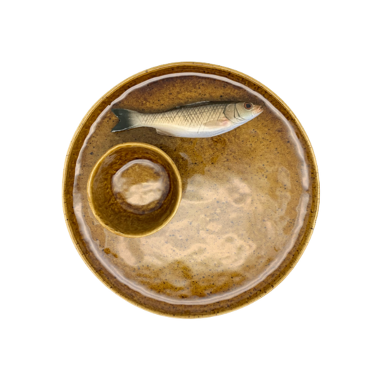 Spigola medio Borrelbord met dipschaaltje - bruin/goud 27cm