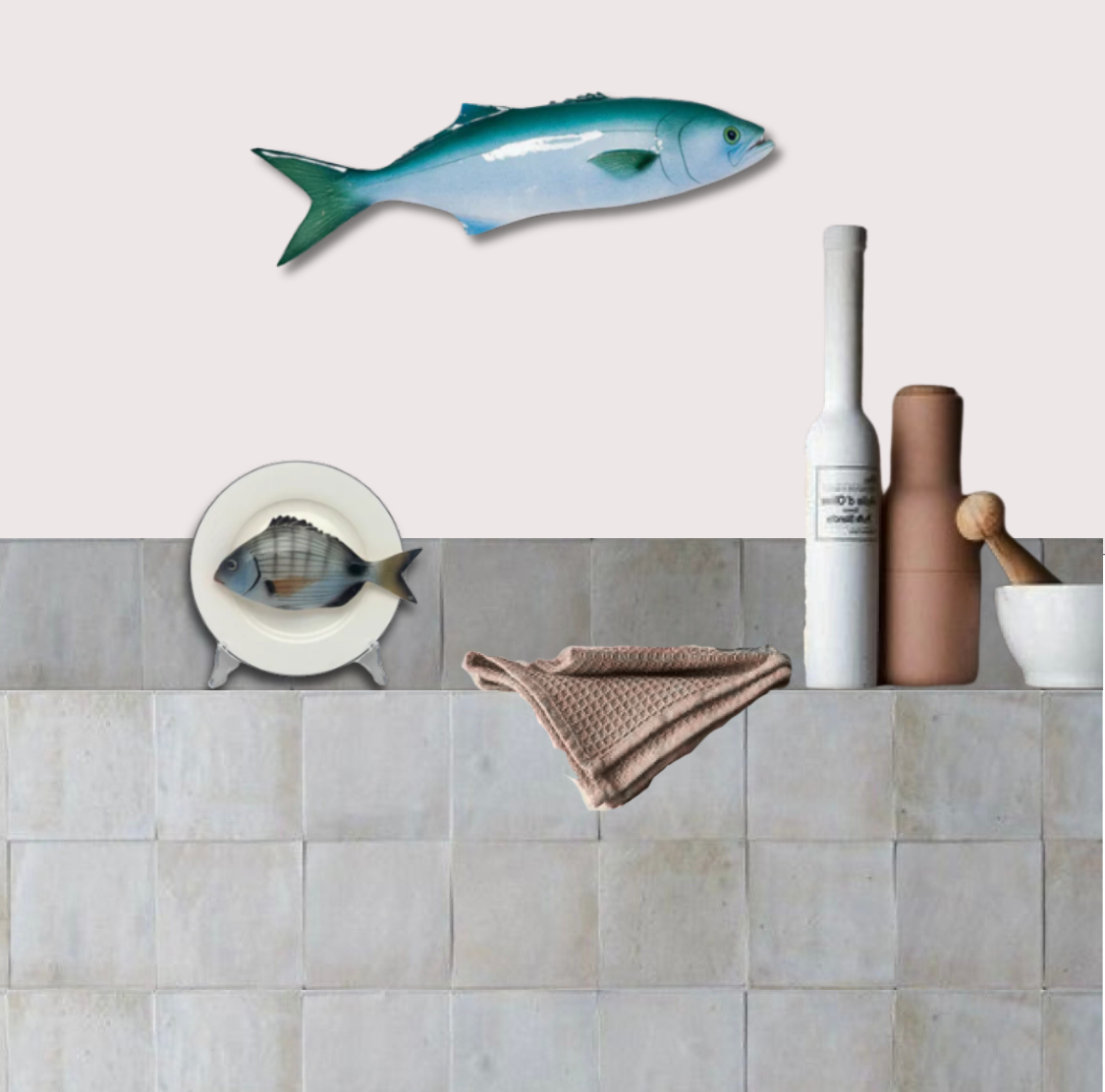 Sarago medio op wit bord met zwarte rand, 16,5cm rond