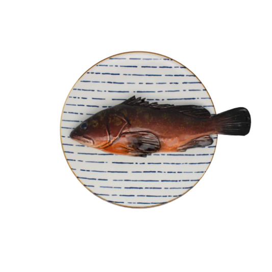 Cernia medio op wit met blauw gestreept bord, 22 cm rond