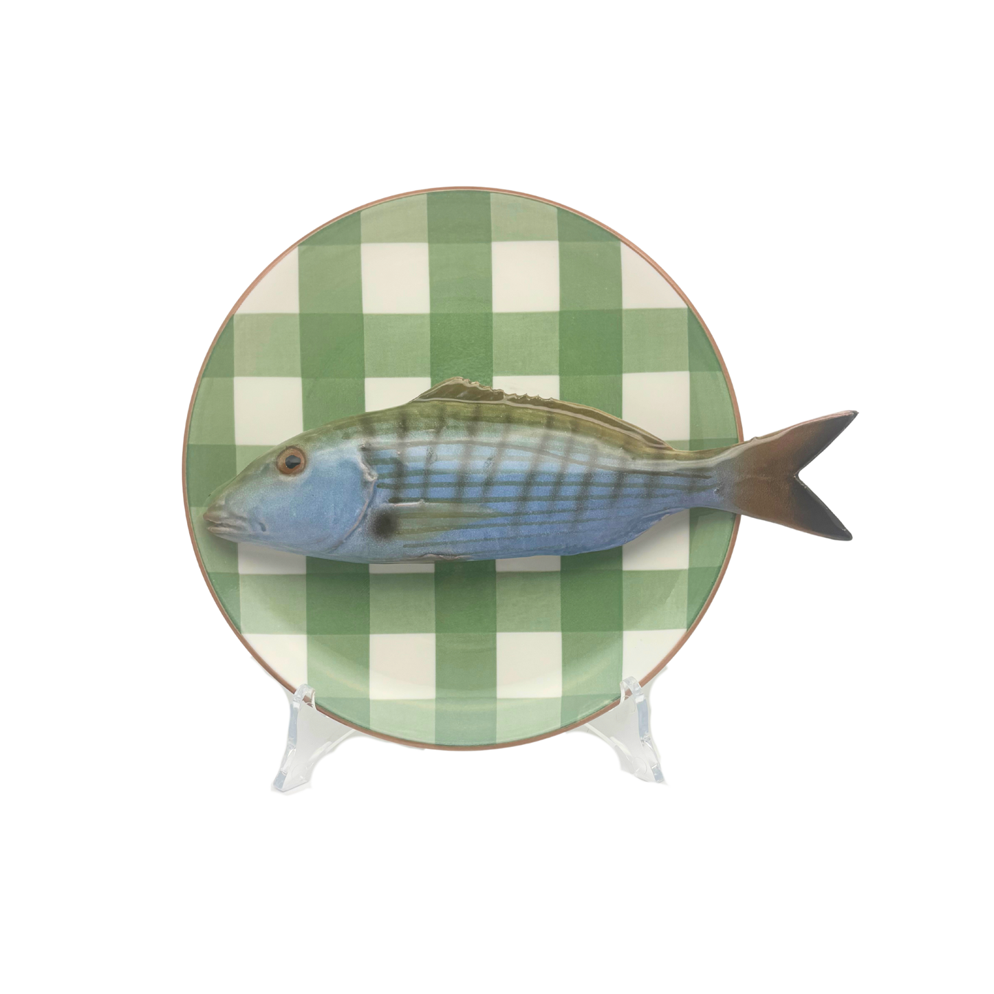 Marmora op olijfgroen geruit bord, 20 cm rond