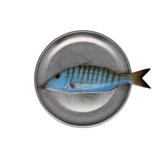 Marmora op antiek zilver bord, 20 cm rond