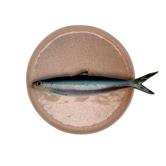 Alaccia/Haring op roze bewerkt bord, 20cm rond