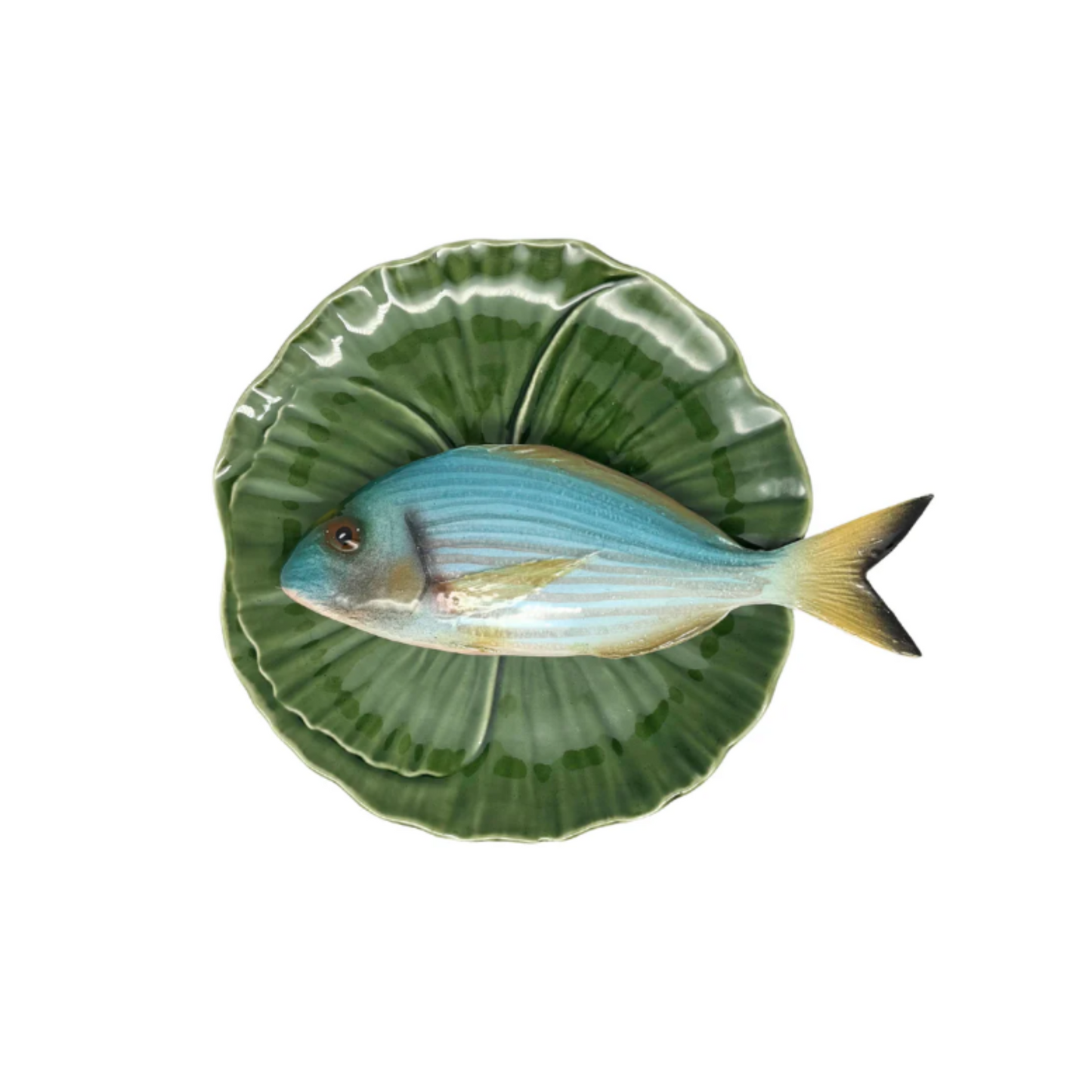 Orata medio op groen bladvormig bord, 20cm rond