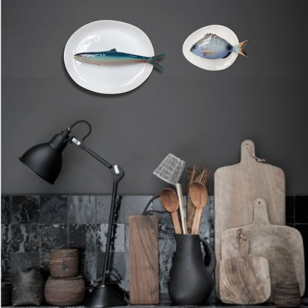 Alacia/haring op wit ovaal bord, 27X19cm