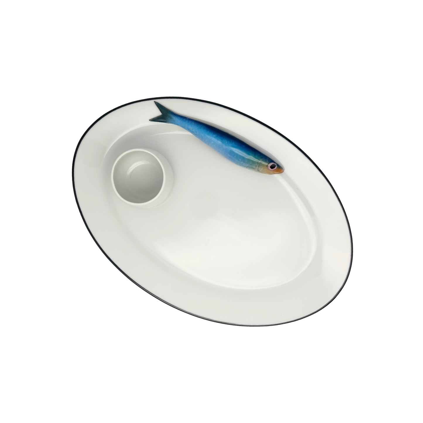Haring/Alaccia Borrelbord met klein dipbakje - Ovaal wit serveerbord 35x24cm