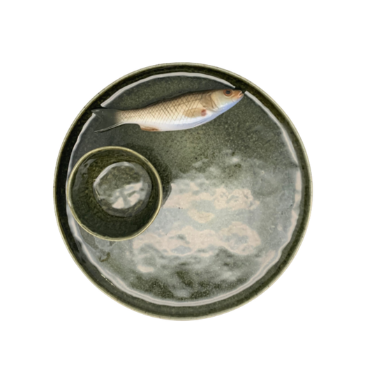 Spigola medio Borrelbord met dipschaaltje - donker groen 27cm