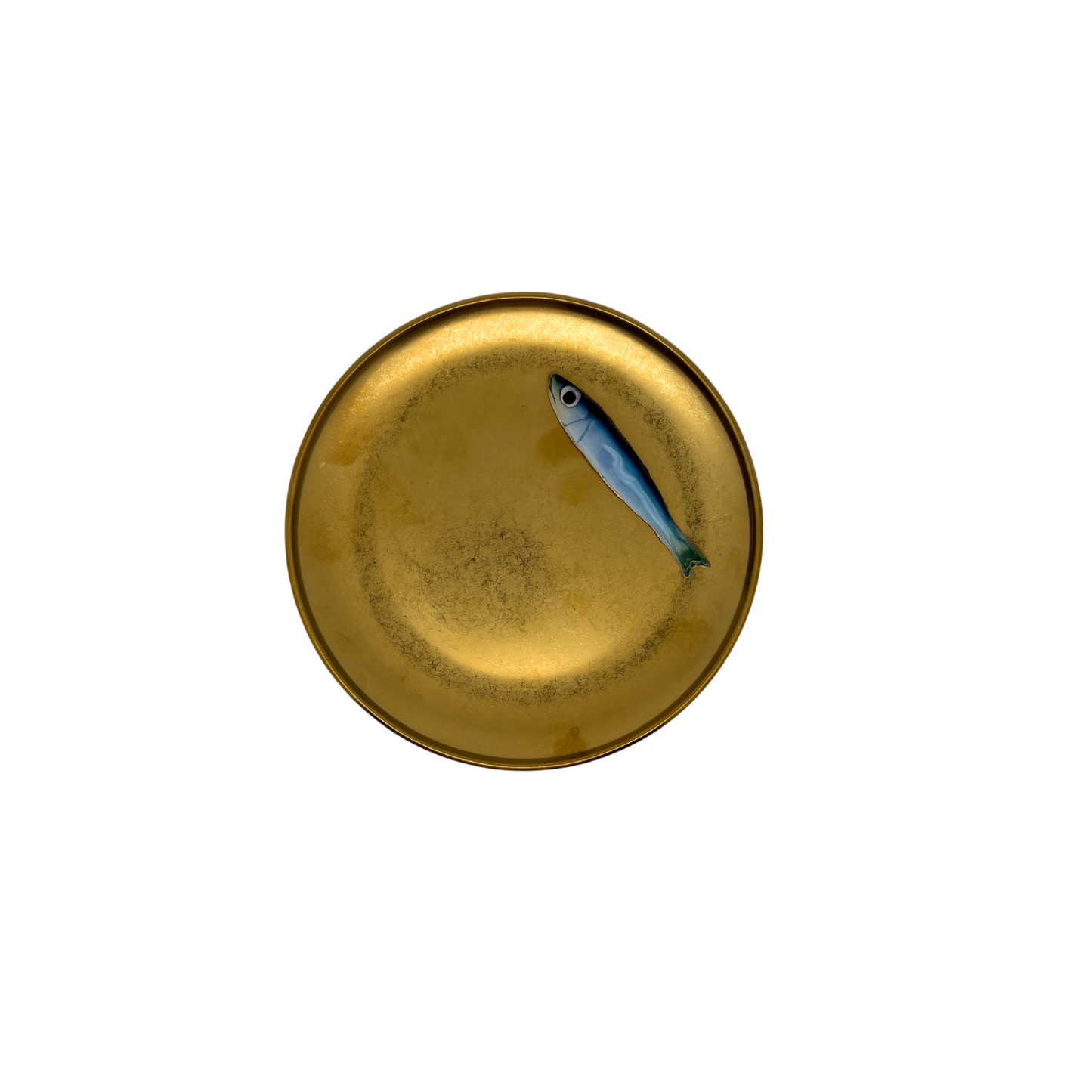 Serveerbordje antiek goud met sardine piccolo, 16,5cm rond
