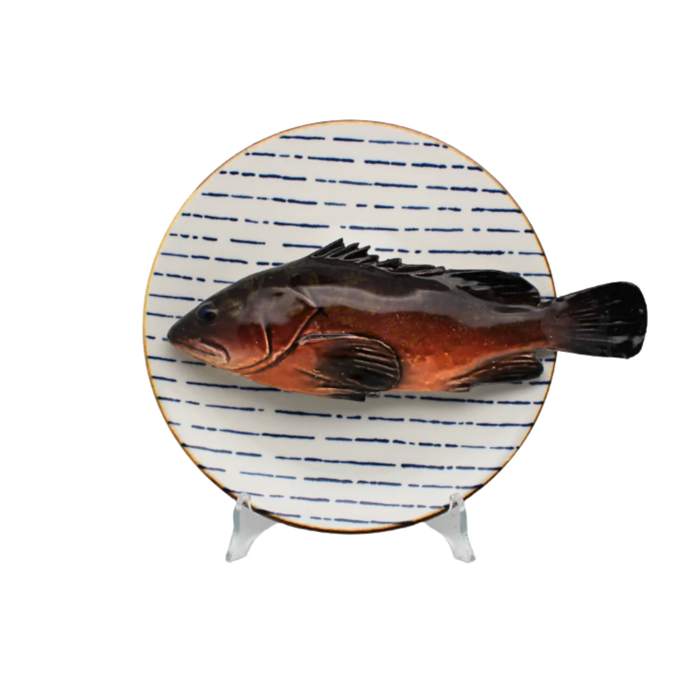 Cernia medio op wit met blauw gestreept bord, 22 cm rond