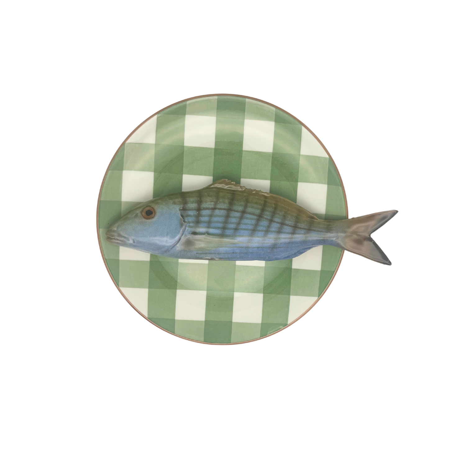 Marmora op olijfgroen geruit bord, 20 cm rond