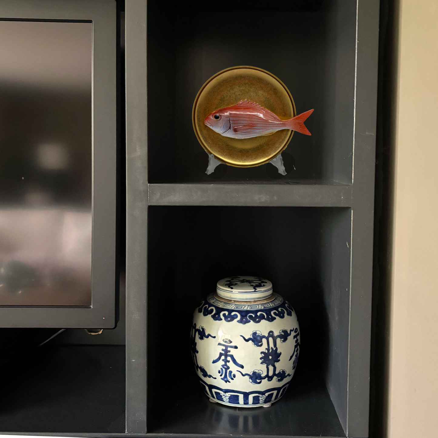 Pagello op antiek gouden bord, 16cm rond