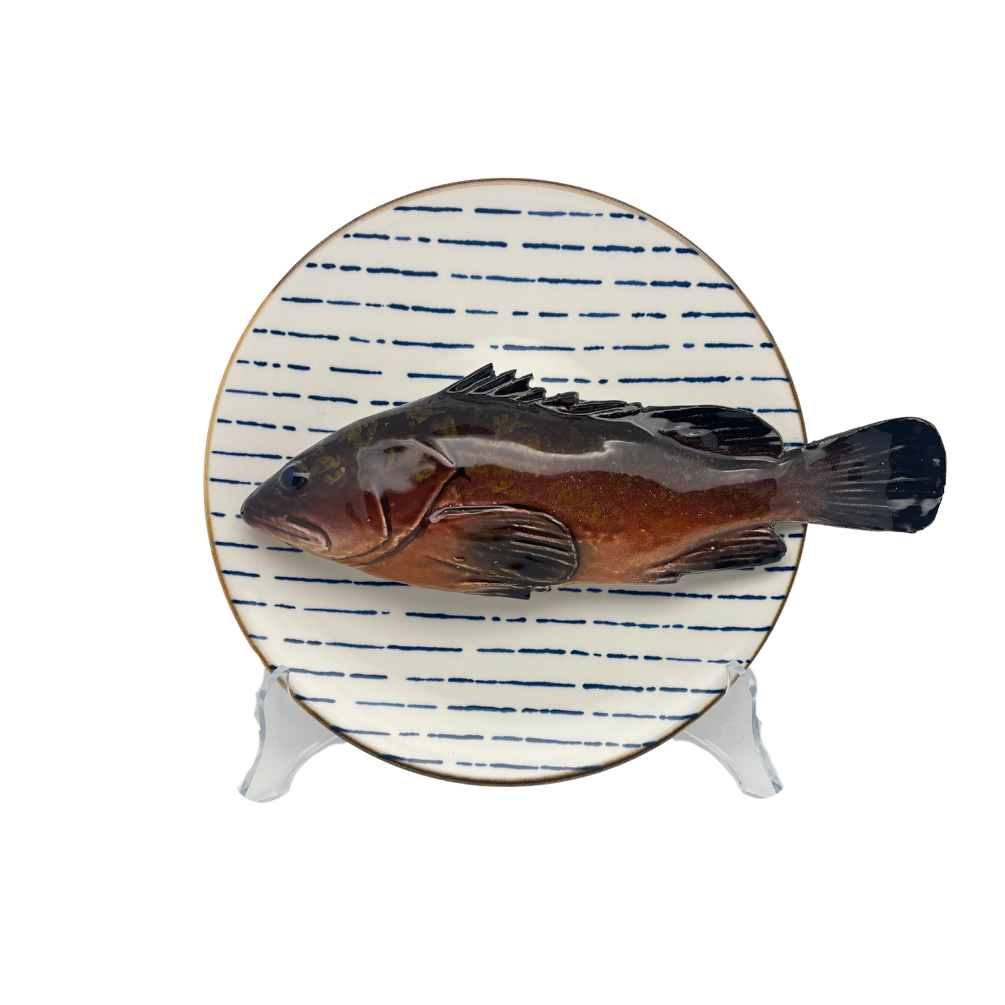 Cernia medio op wit met blauw gestreept bord, 22 cm rond