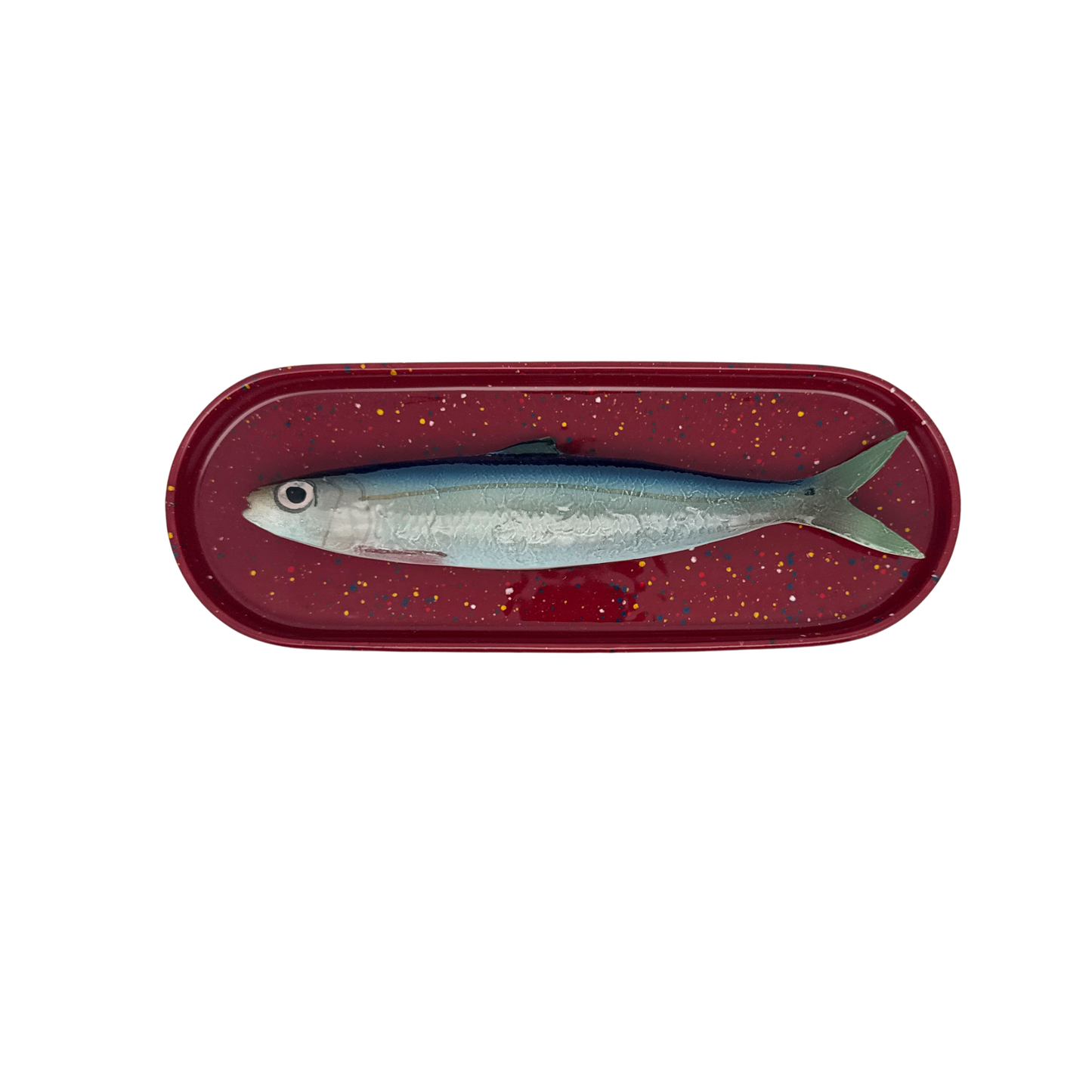 Alaccia/Haring op langwerpig ovaal burgundy, spikkel bord, 28x10cm