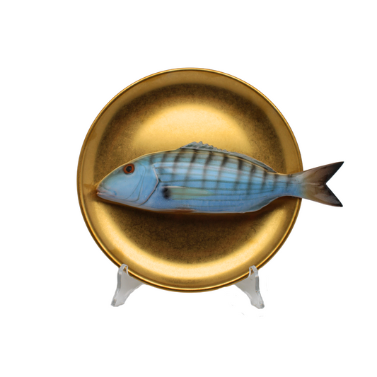 Marmora op antiek goud bord, 20 cm rond