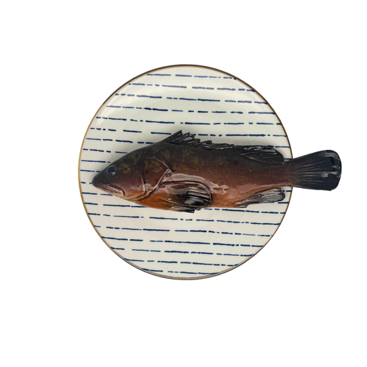 Cernia medio op wit met blauw gestreept bord, 22 cm rond