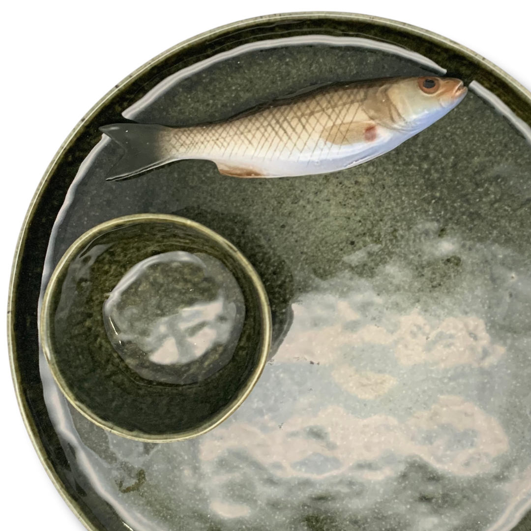 Spigola medio Borrelbord met dipschaaltje - donker groen 27cm