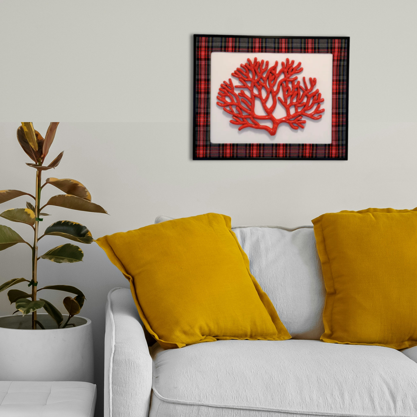 Koraal groot inlijst met passe-partout geruit, lijst zwart 51x41cm