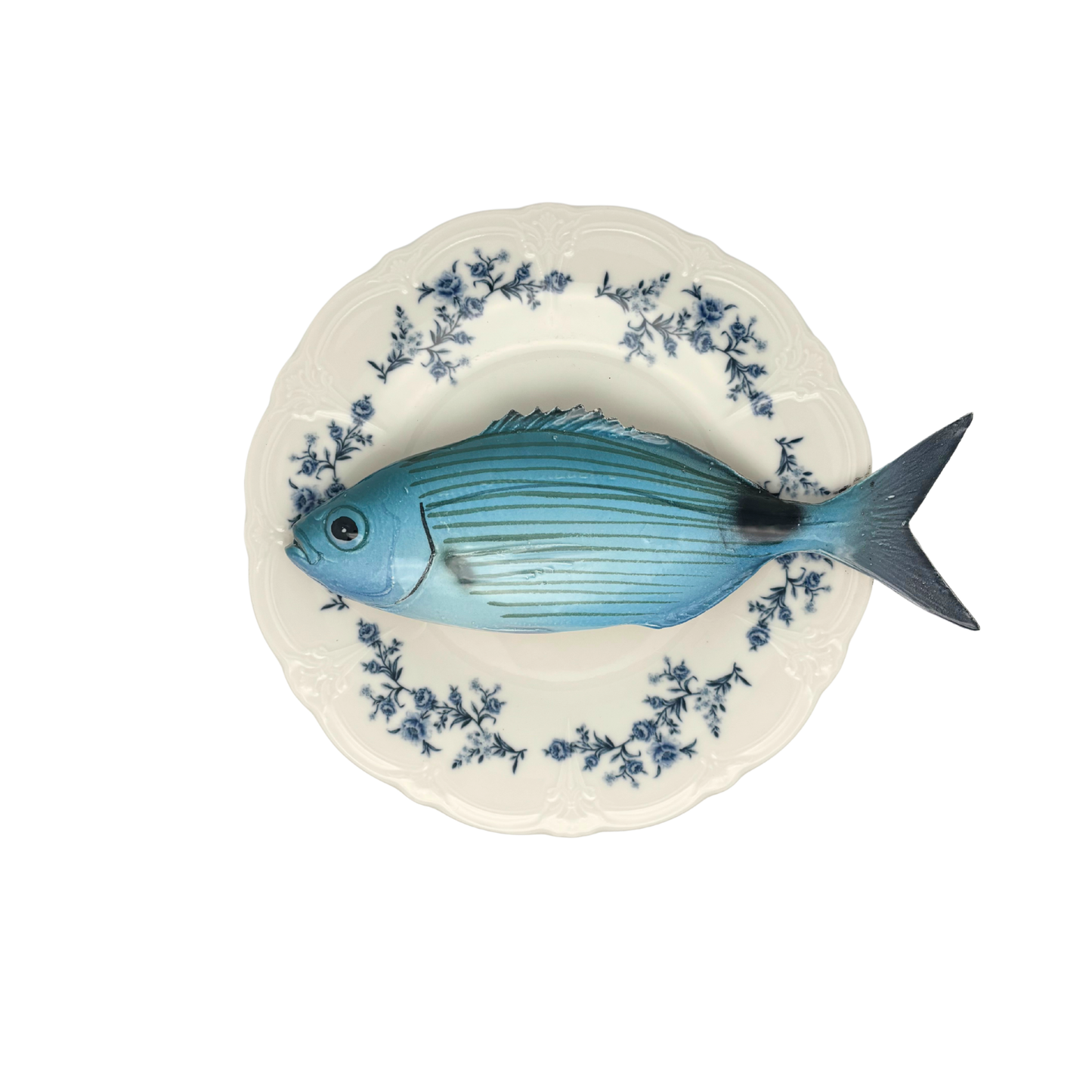 Occhiata op wit met blauwe details op decoratief bord, 21cm