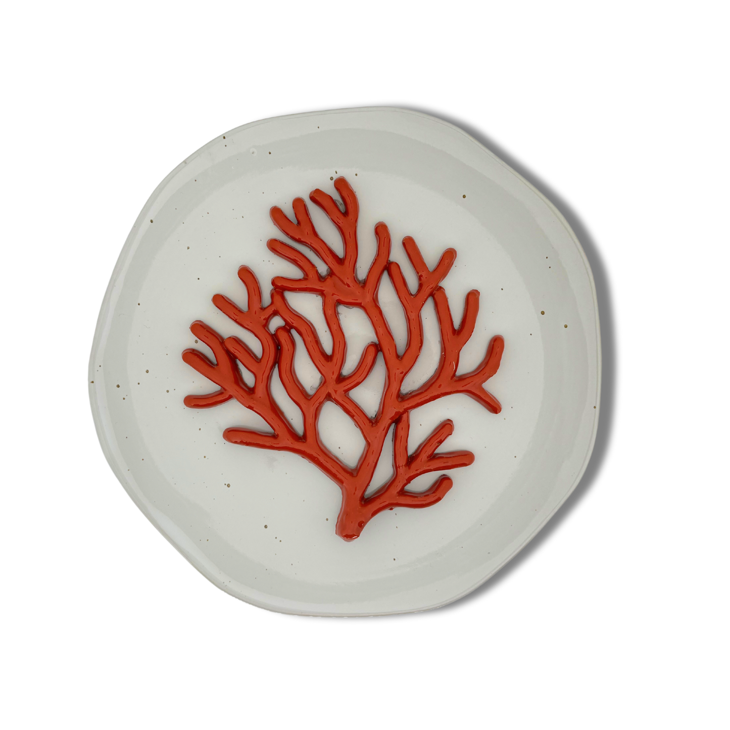 1262 Koraal medio op kiezel/grijs hoekig bord, 26 cm