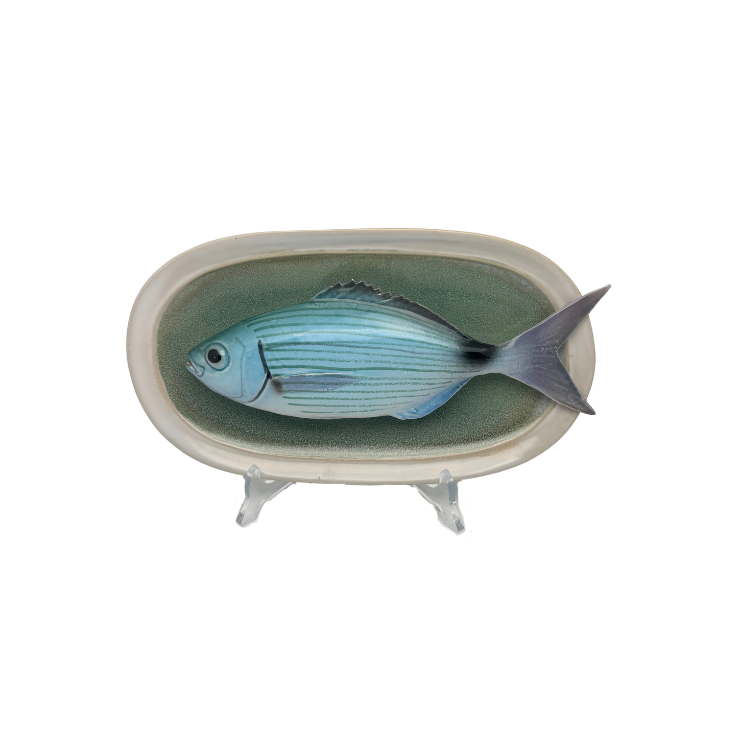 Occhiata op ovaal groen bord met lichte rand, 26x25cm