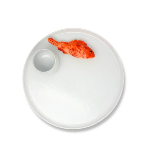 Serveer/borrelbord wit met scorfano en dipbakje, 27cm rond