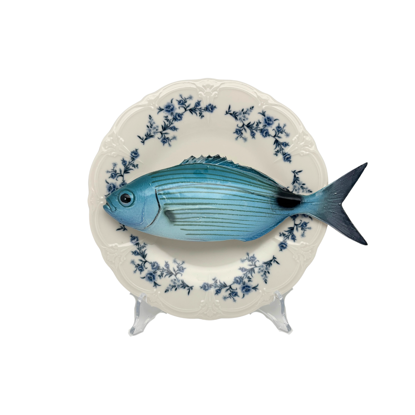 Occhiata op wit met blauwe details op decoratief bord, 21cm