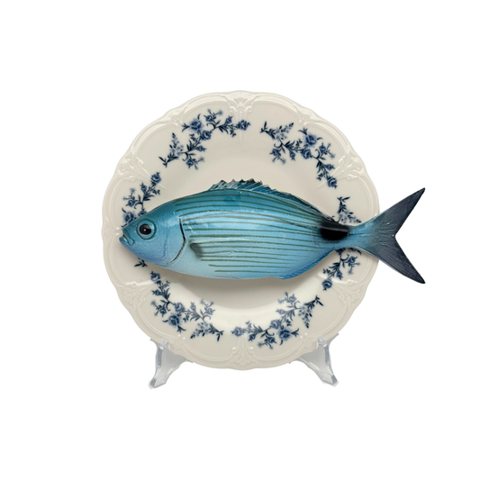 Occhiata op wit met blauwe details op decoratief bord, 21cm