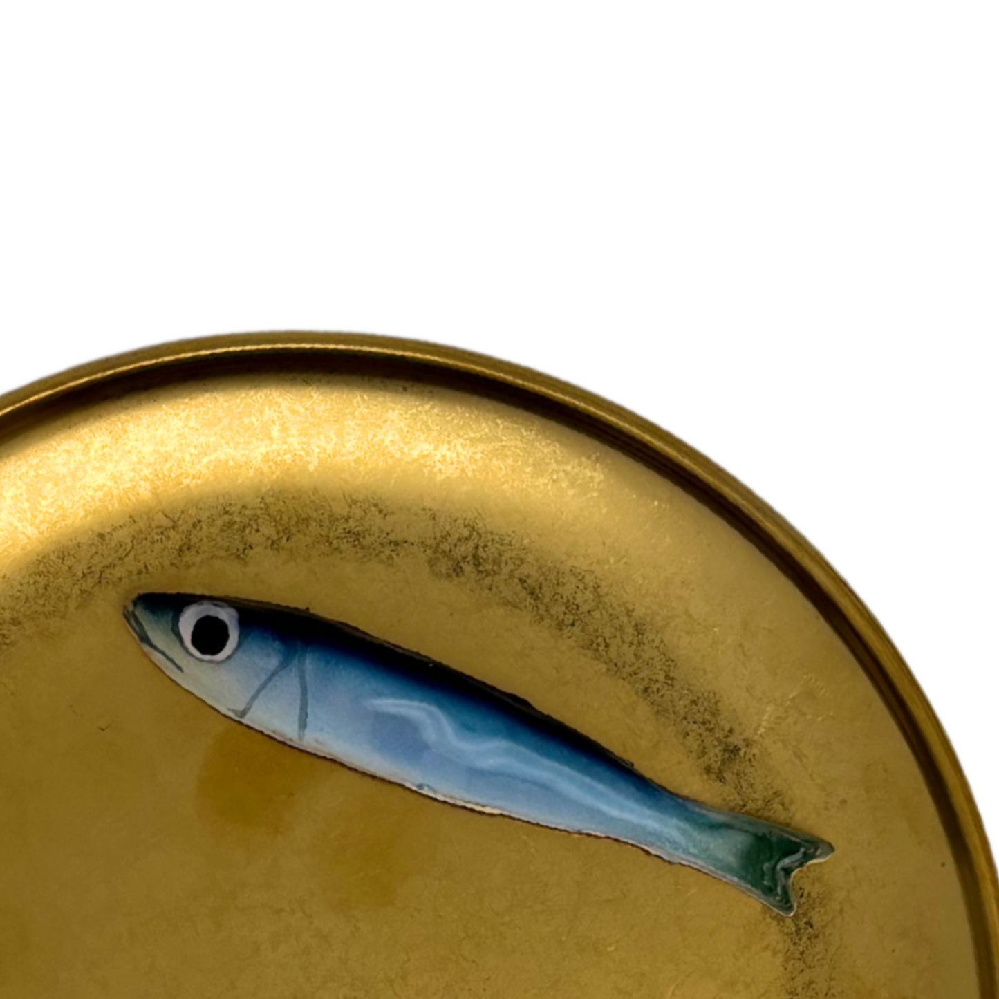 Serveerbordje antiek goud met sardine piccolo, 16,5cm rond