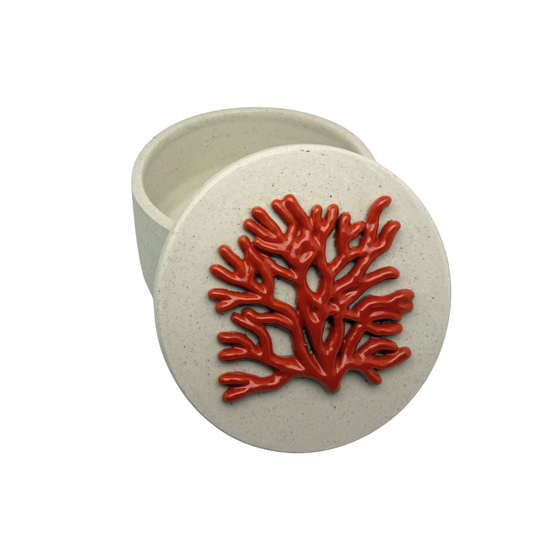 Koraal - Decoratief keramiek pot met deksel, 15 cm rond, handgemaakt